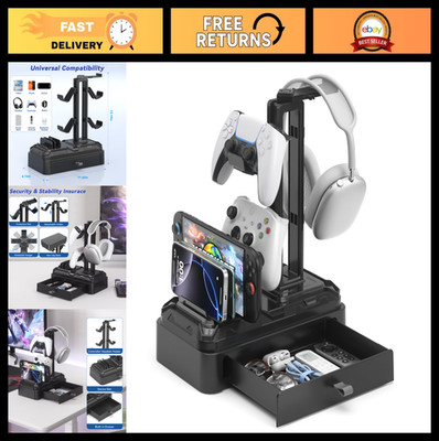 Multifunctional Headphone Stand with Drawer & Device Slot - Rotatable Desk Organ