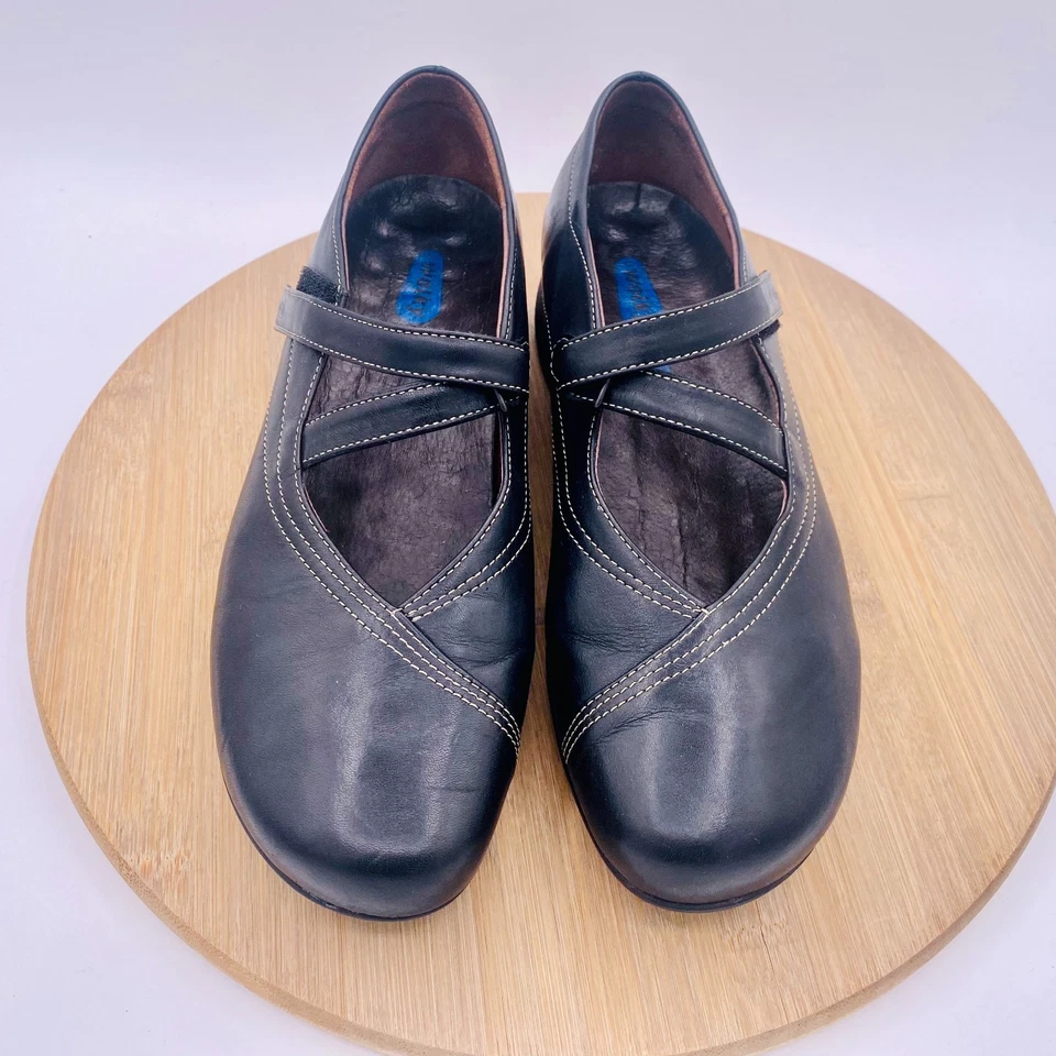 Wolky Zapatos Mujer 7.5 38 Cuero Negro Mary Jane Cómodos Pisos Foto 2 de 4
