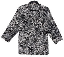 Chico's Additions Black White Animal Print Stretch Zip Up Jacket Size XL/3