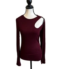 Joes Collection Ribbed Burgundy Long Sleeve Cutout Top Womens Size M NWT