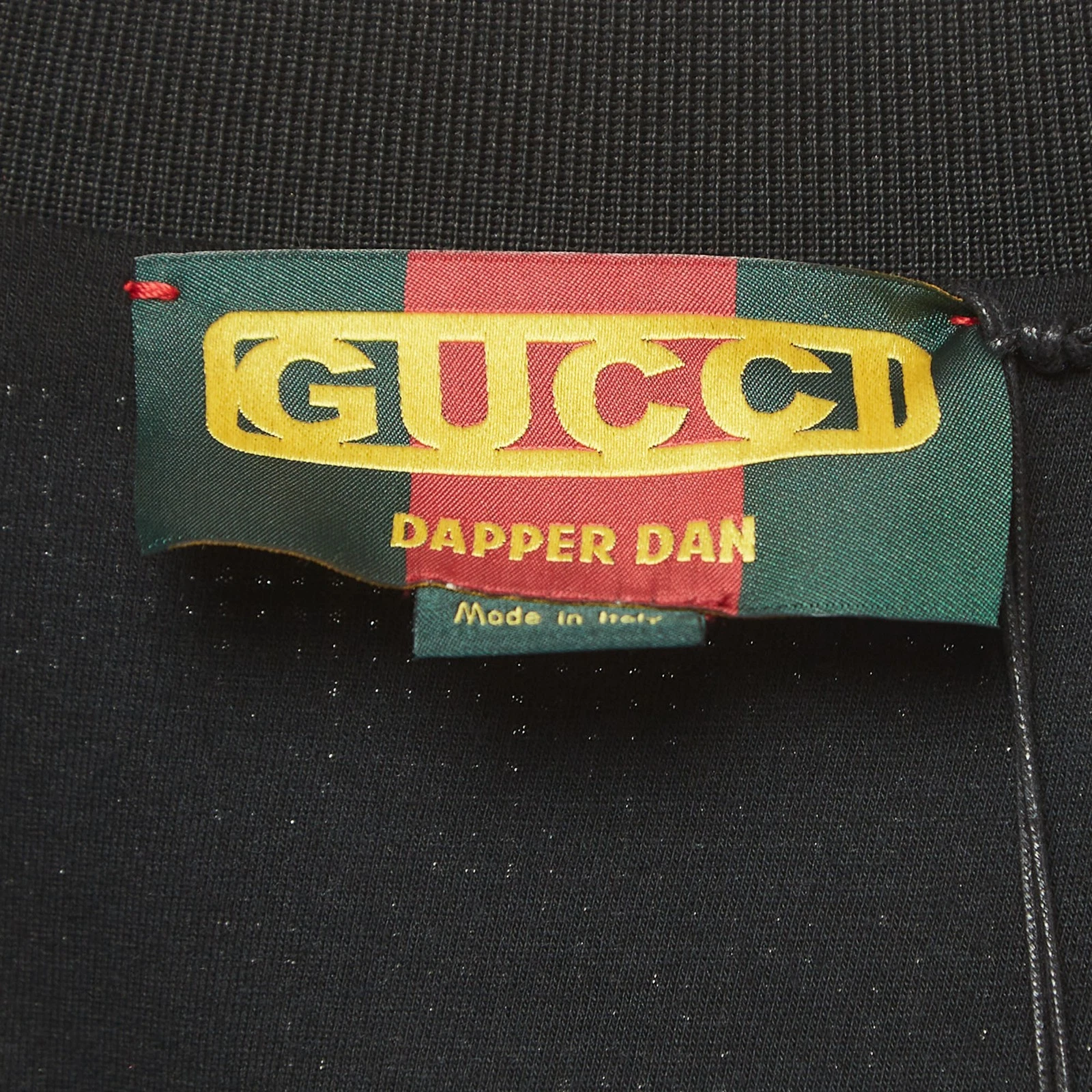 Giacca bomber Gucci Dapper Dan nero rosso motivo logo paillettes S