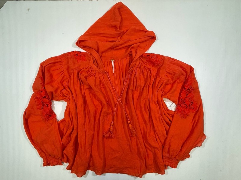 Free People Woman’s Orange 100% Cotton Oversized Hooded Lightweight Jacket Top S