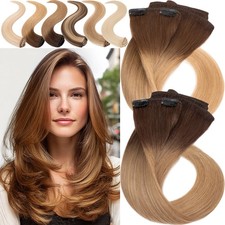 Clip in Human Hair Extensions Real Remy Hair Ombre Balayage Lowlights Full Head