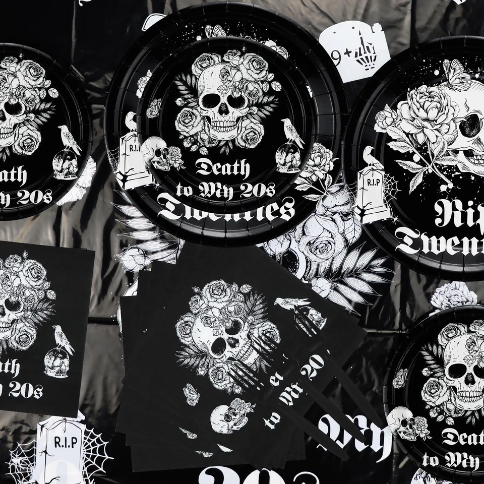 Decoraciones Death to My 20S - 81 Piezas Negro 30 Cumpleaños y Halloween Fiesta Pack I Foto 3 de 4