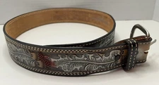Vintage Tex Tan Textan Belt sz 30 HAND TOOLED Oak Leaves Acorns Cowboy USA Texas