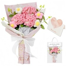 Crochet Carnations Flowers Bouquet,Handmade Knitted Pink Carnation Puff