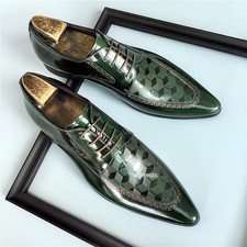 Mens Spring Lace Up Real Leather Pointed Toe Wedding Formal Dress Business Shoes