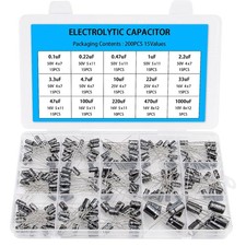 200PCS Electrolytic Capacitor Kit 15 Values 0.1uF-1000uF 10V-50V Box Set Repair