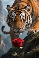 5D Tiger Diamond Art Kits For Adults, Large DIY Animal Red Rose Diamond Paint...