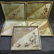 Japanese Tableware Seto Ware Square Plate with Iron Glaze Handmade Signed   Item