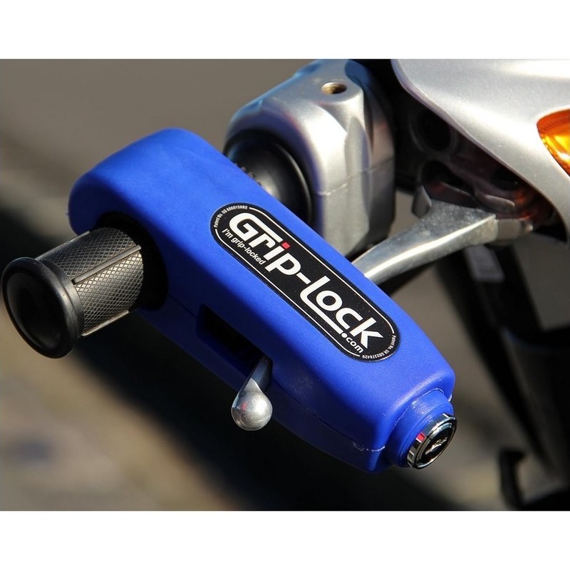 Antivol bloque accélérateur moto bleu Grip Lock pour stationnement urbain quotidien