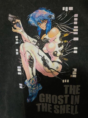 Camiseta Ghost in the Shell XL Vintage Negra Tela Gruesa Calce Suelto - Imagen 3 de 8