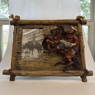 Rodeo Cowboy Roper on Bucking Horse Resin Picture Frame for 4x6 photo