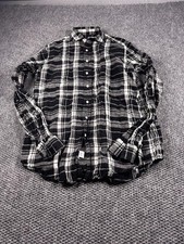 Polo Ralph Lauren Shirt Mens LT Black White Linen Plaid Button Long Sleeve