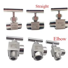 Needle Valve BSP Female Male 1/8 1/4 3/8 1/2in 90deg Elbow SS304 Flow Control