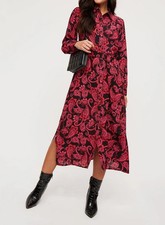 DOROTHY PERKINS PAISLEY PRINT MIDI SHIRT DRESS PINK PETITE SIZE 8 (REF 310)