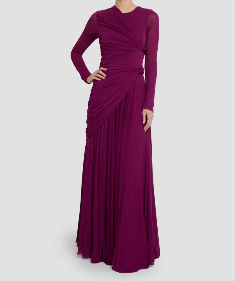 Giambattista Valli Womens Purple Knot Draped Jersey Long-Sleeve Maxi Dress Sz 46