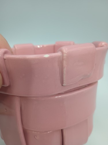 Vtg ITALIAN Made Ceramic Lattice Basket Woven BOWL DISH Flower Pot Pink - Picture 9 of 9