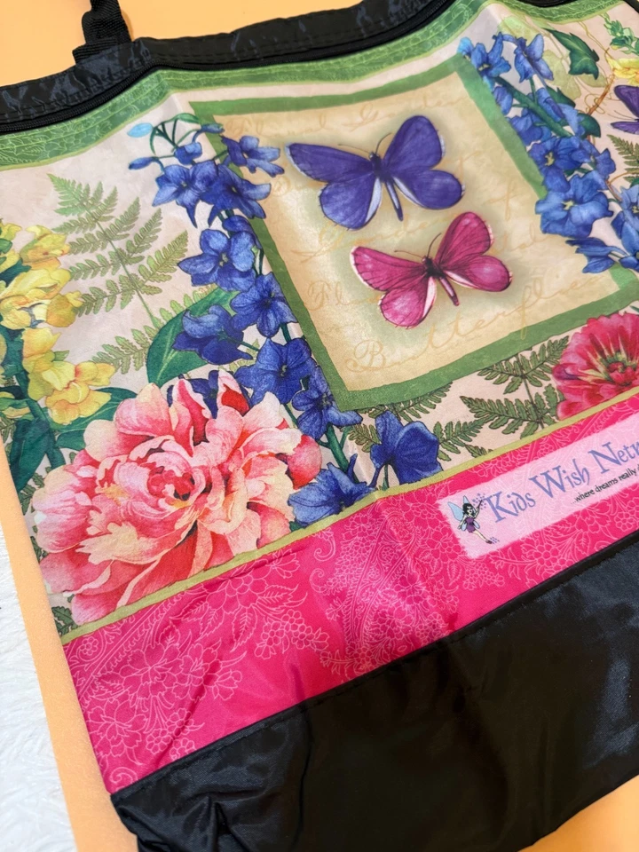 Kids Wish Network Tote Bags Floral Pink Flowers /Butterflies 16.5"X16" NWOT - Image 3 of 4