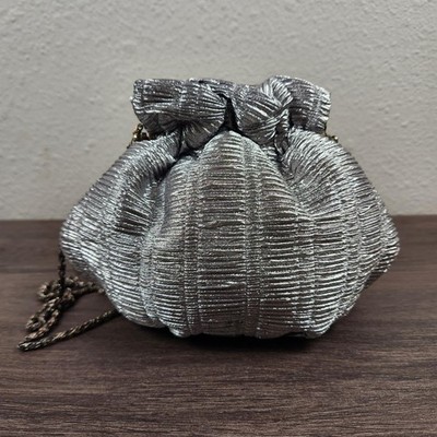 Vintage Bechamel Evening Pouch Bag Purse Silver Metallic Chain Crossbody Strap