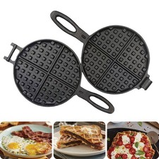 Cast Iron Waffle Maker Pre Seasoned Round Traditional Belgian Pancakes