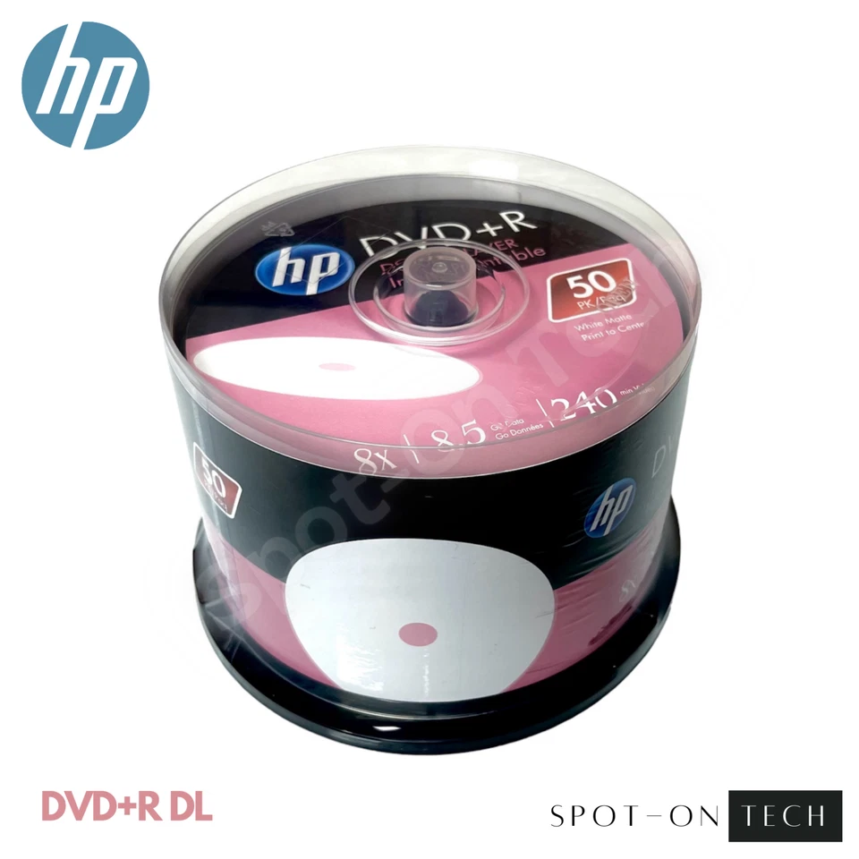 100 HP DVD DVD+R DL 8x Dual Double Layer White Inkjet 8.5GB 240Min Original Pack - Image 2 of 4