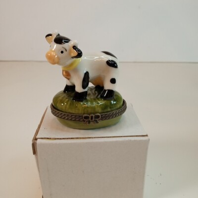 Holstein Cow Hinged Ceramic Trinket Box NIB NOS New Old Stock