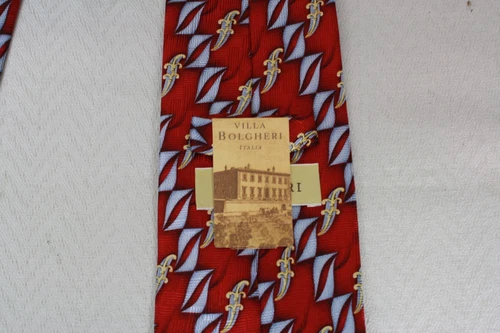 VILLA BULGHERI Made in Italy New Men's Neck Tie Red Geometric Club  All Silk image 4