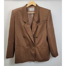 Vintage Mr. Jax Womens Blazer Jacket Size 10 Brown 100% Wool Double Breasted