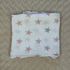 Aden Anais Essentials Pink Gray Stars Baby Swaddle Blanket White Muslin Cotton
