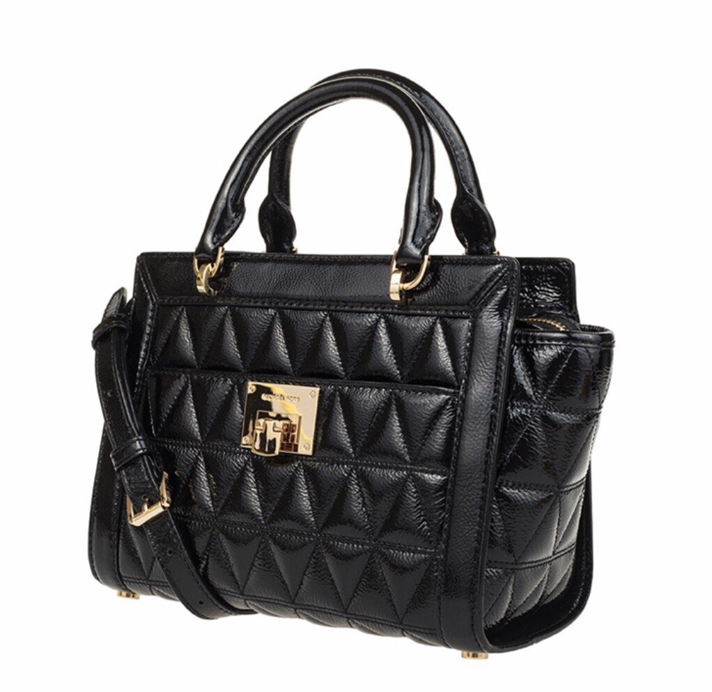 Michael Kors Vivianne Small Leather Handbag Crossbody Bag Messenger Black  Gold