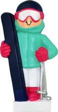 Snow Ski Skier in Green/Pink Ornament  PERSONALIZED FREE 