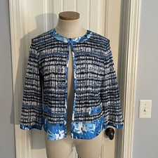 MING WANG Small Petite Blue Black Blazer 3/4 Career Classic Quiet Luxury Classy