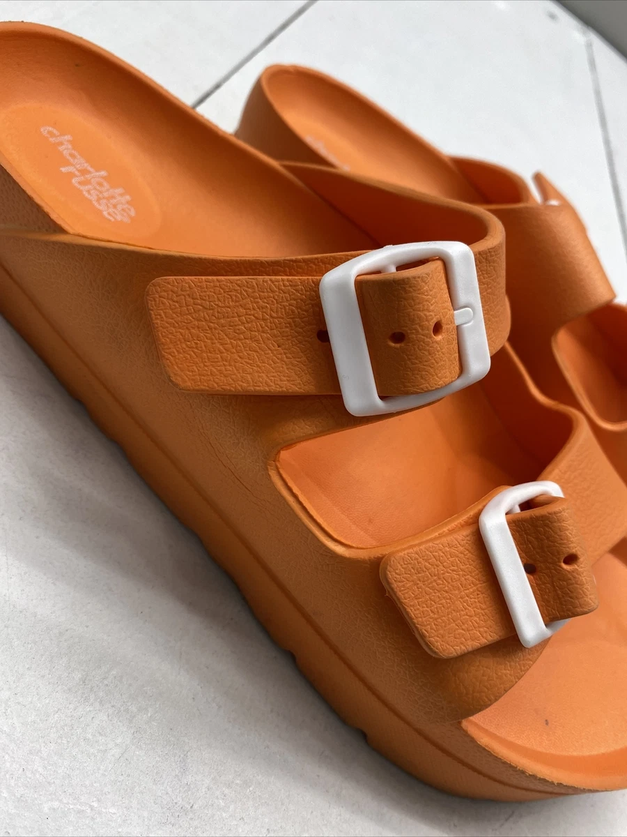 Charlotte Russe Orange Platform Double Strap Slides Sandals