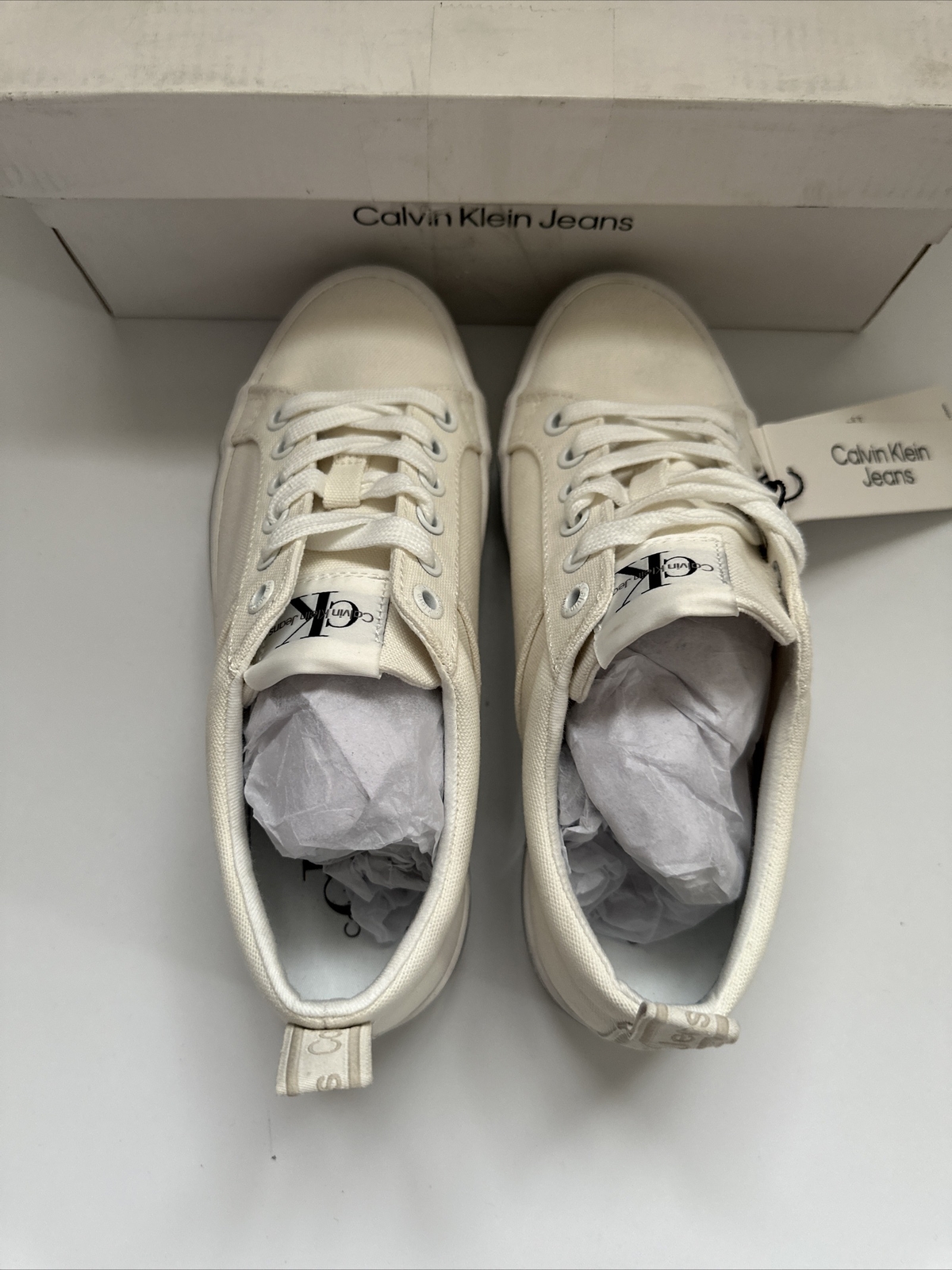 Womens Calvin Klein Jeans Flatform Vulcanized Platform Trainers White Size 3.5 image 8