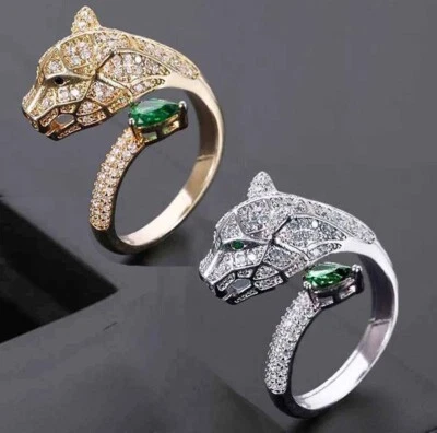 Ring 24K. vergoldete Panther Leopard Kopf CZ Zirkon Edelstahl Schmuck Geschenke - Bild 1 von 4