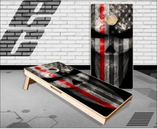 Red Line Skull Flag Cornhole Boards Bean Bag Toss Game