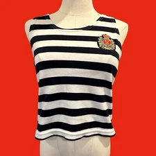 EJ Gitano Eva Joia Rene Dabah Vintage 80's Navy Blue White Tank Top Shirt L