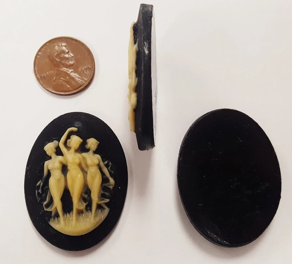 3 musas vintage bailando 3 damas gracias 40x30mm. CAMEOS OVALADOS DE RESINA NEGRA AZABACHE 167 Foto 4 de 4