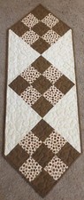 Handmade Quilted Table Runner/Topper  13" x 37" Brown, Cream