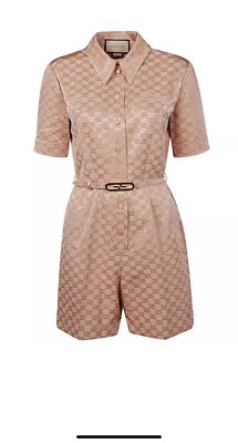 NWOT Gucci GG Cotton Viscose Short Belted Jumpsuit P$3,100 USD  Medium