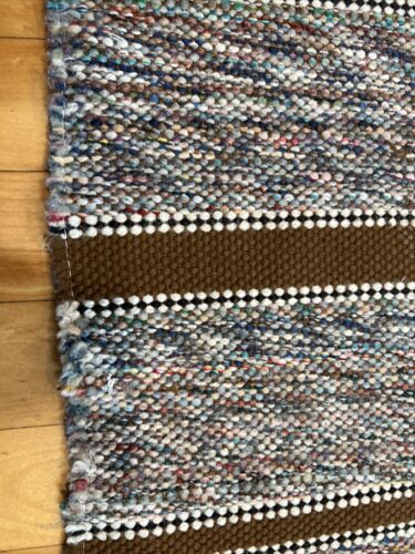Vintage 47x23 Brown Striped Rag Rug Modern Farmhouse Country Primitive Cabin EUC - Picture 1 of 10