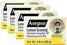 ASEPSO Antibacterial Soap Bar, Lemon, 4pk x 80g/2.8 oz , USA FDA REGISTERED