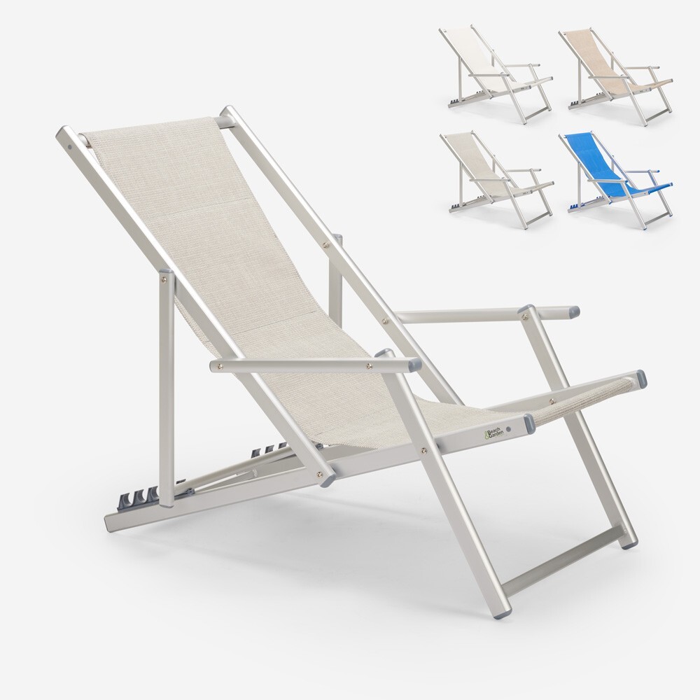Silla tumbona mar playa reposabrazos aluminio plegable Riccione Gold Lux