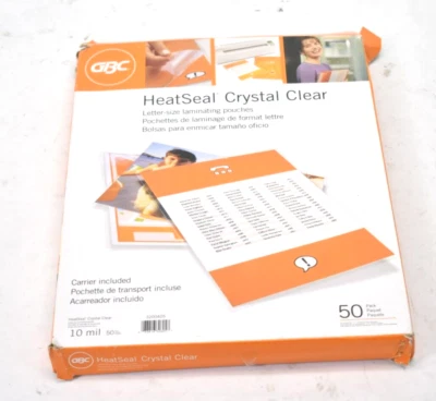 GBC HeatSeal Crystal Clear Letter Size Laminating Pouches 10 Mil 50 Pack