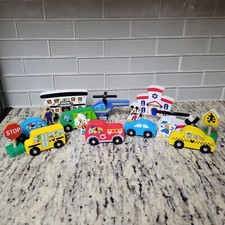 Melissa  Doug Disney Mickey Mouse Wooden Vehicle Town Set Buildings Cars 16 pcs