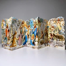 Merry Christmas 5-piece Long Greeting Card Religious Christmas Nativity Scene