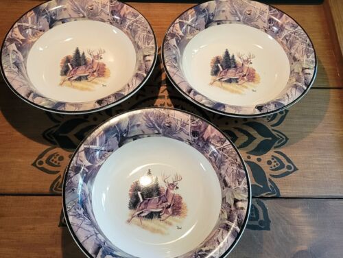Al Agnew Real Tree Whitetail Deer 8.5" Soup Bowls Bass Pro Shop Hunter Set  lot - Picture 1 of 13