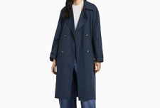 Bershka Cotton Navy Long Trench Coat Size Large- New