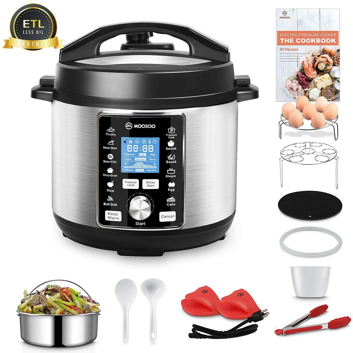 13-in-1 Electric Pressure Cooker, 6QT Instant One-Touch Pressure Pot, Stain-Resi